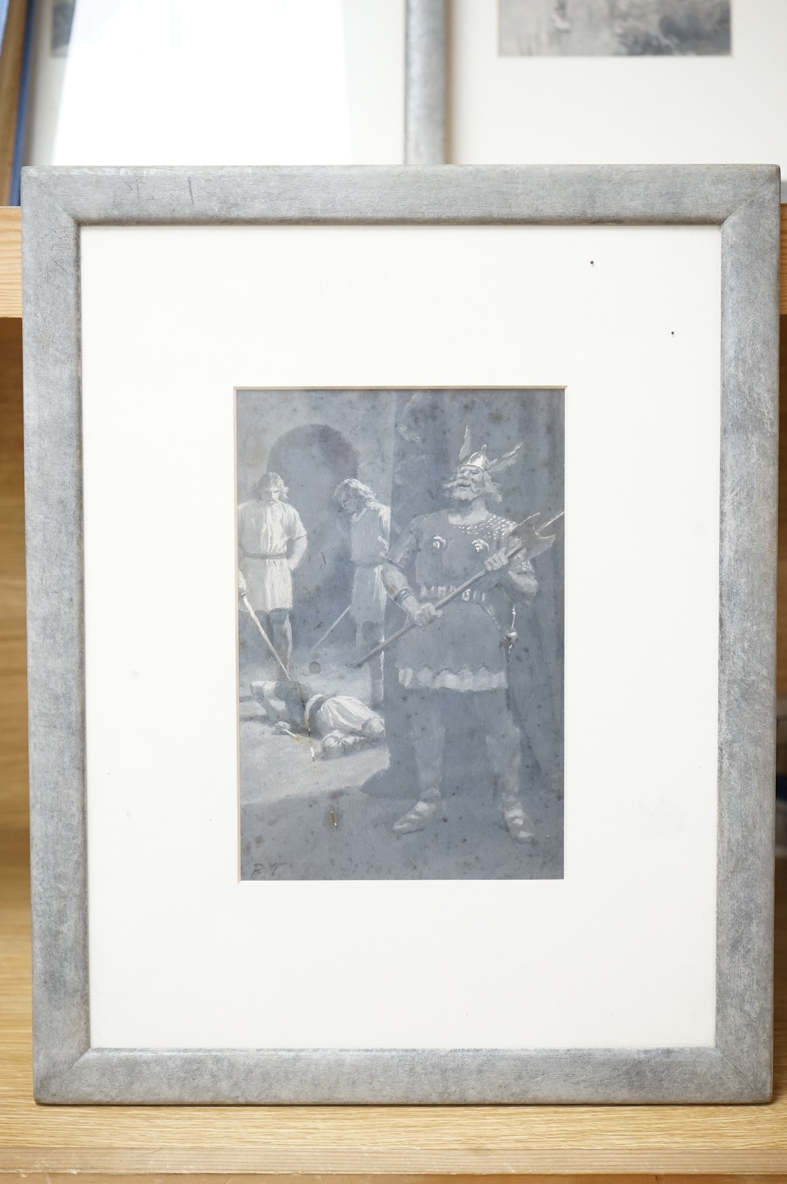 Four original monochrome gouache illustrations from the Twenty-five Swordsmen by Escott Lynn, illustrated by Percy Tarrant, each 19 x 12cm